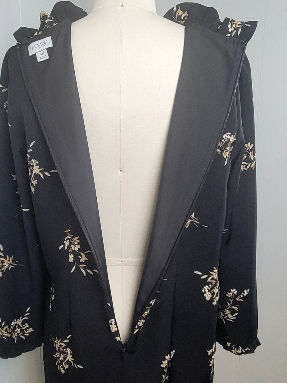 J.Crew Factory Black Floral High Neck Ruffle Shift Dress - Picture 6 of 9